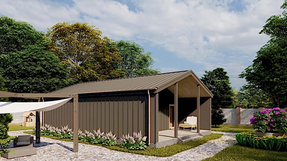 Каркасный дом 8х12,5 м «Стеклянный»