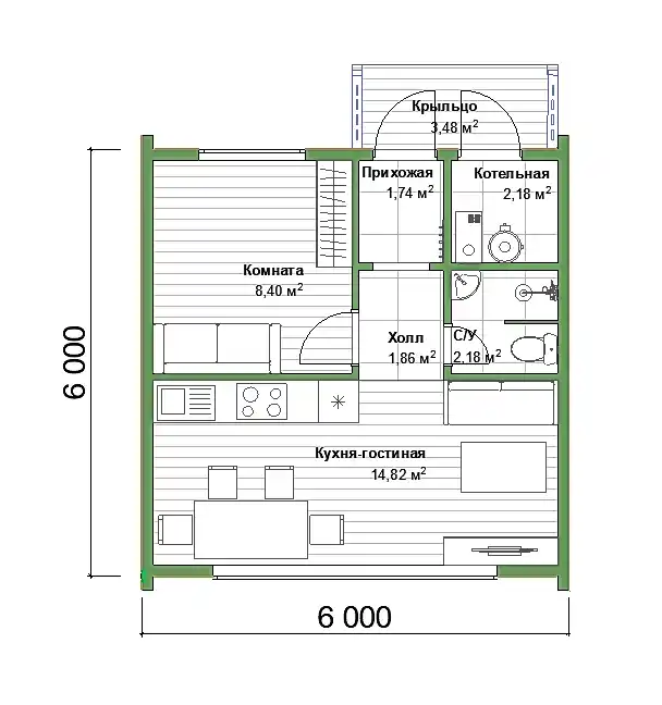 Каркасный дом 6х6 м «Барн-4»