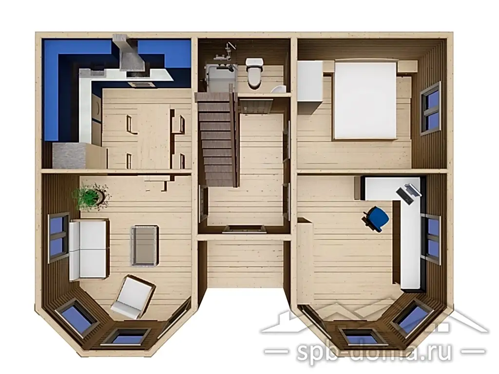 Сруб дома из профилированного бруса 7х9 м «Колпино»