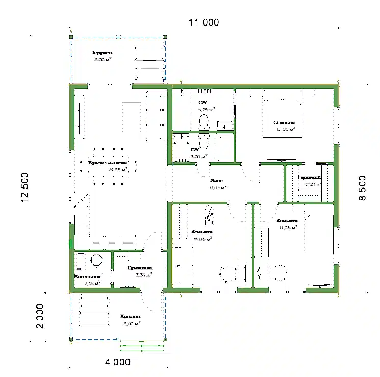 Каркасный дом 8,5х11 м «Маринино»