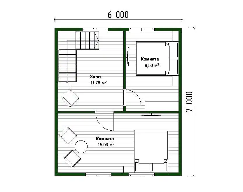 Каркасный дом 6х7 м «Осьмино»