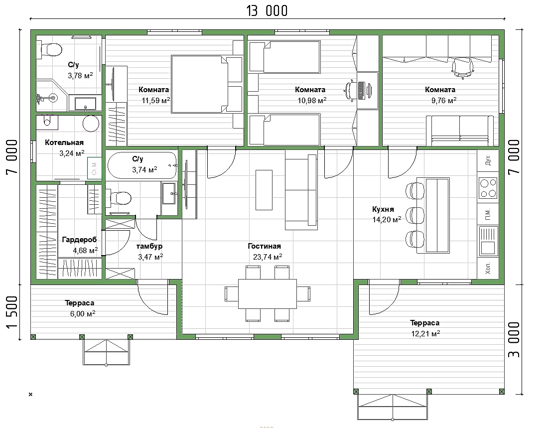 Каркасный дом 10х13 м «Вистино»