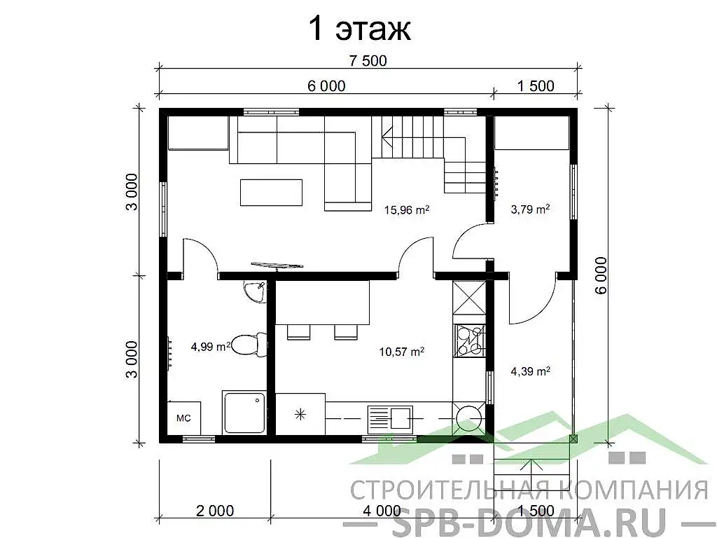 Каркасный дом 6х7,5 м «Рахья» Каркасный дом 6х7,5 м «Рахья»