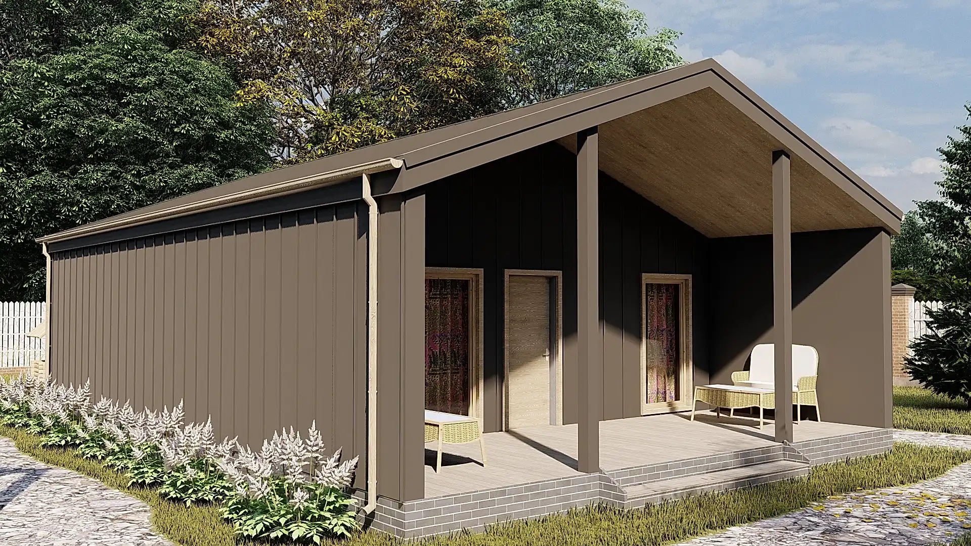 Каркасный дом 8х12,5 м «Стеклянный»