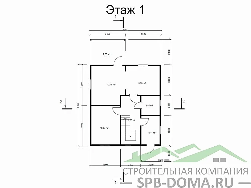 Сруб дома из профилированного бруса 7х8 м «Оредеж»