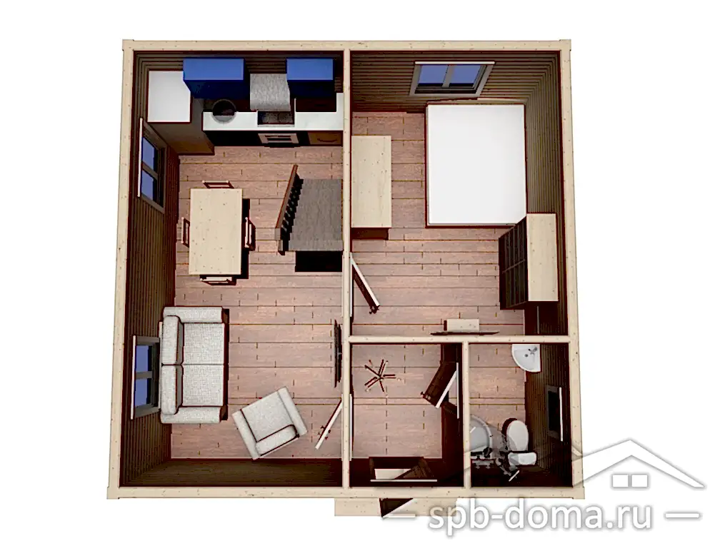 Проект дома из профилированного бруса 6,0 х 6,0 м «Лемболово»