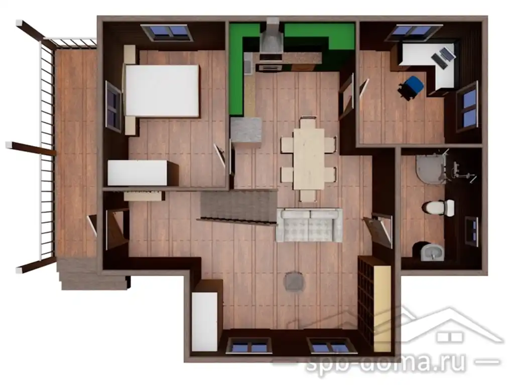 Проект дома из профилированного бруса 8,0 х 11,0 м «Кискелово»