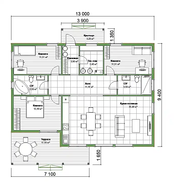 Каркасный дом 9,4х13 м «Батово»