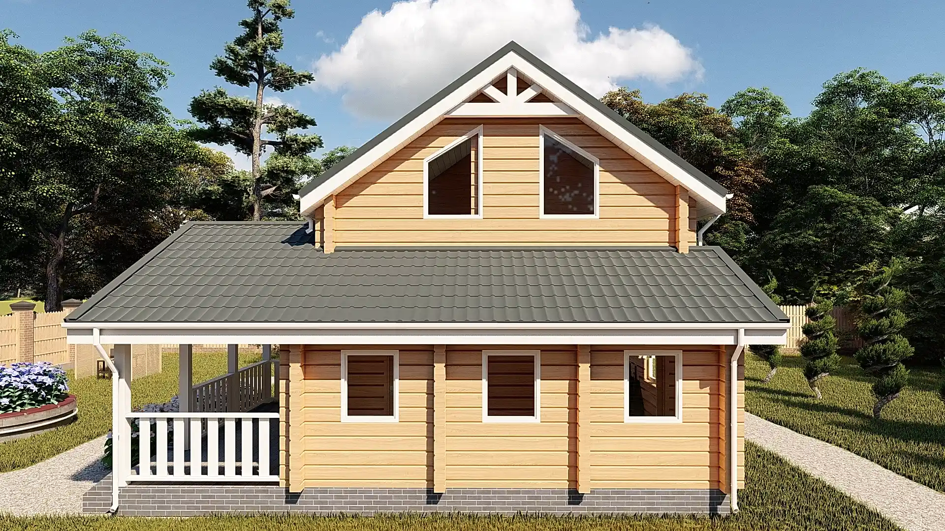 Проект дома из профилированного бруса 8,5 х 9 м «Кусино»