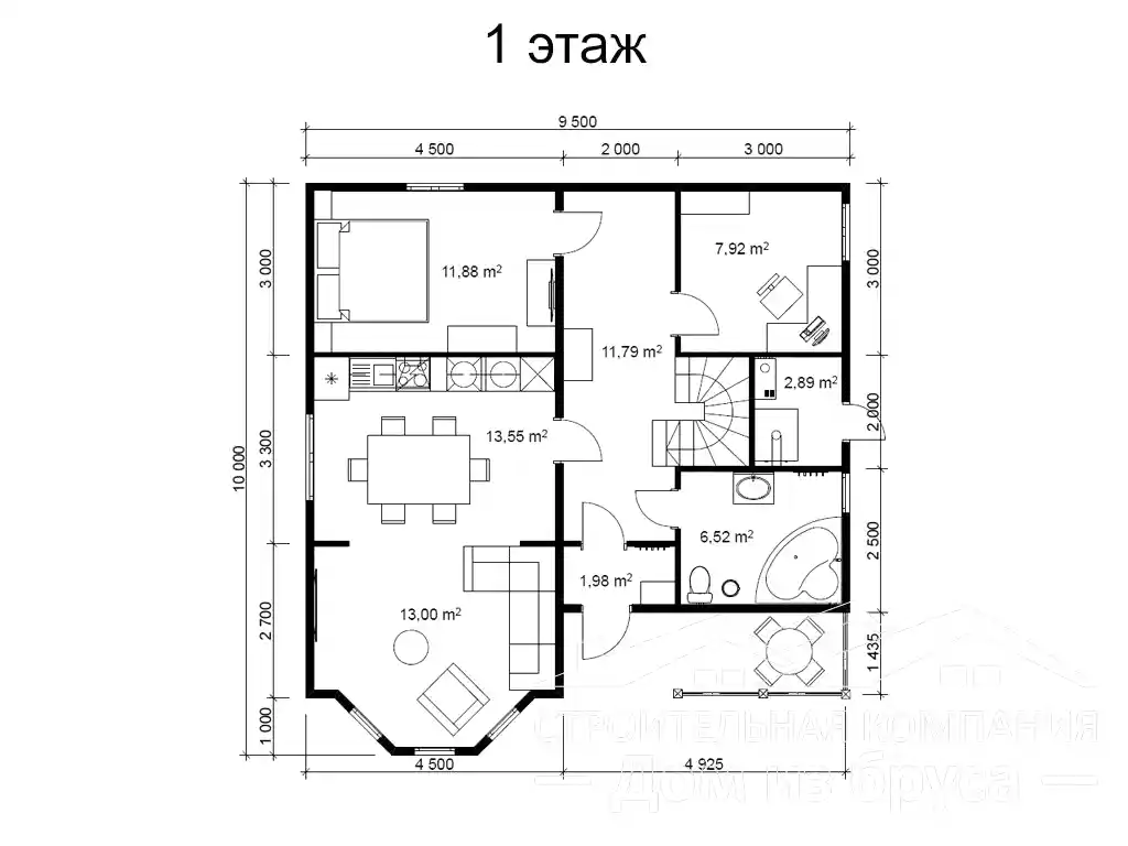 Каркасный дом 9,5х10 м «Киварин ручей»