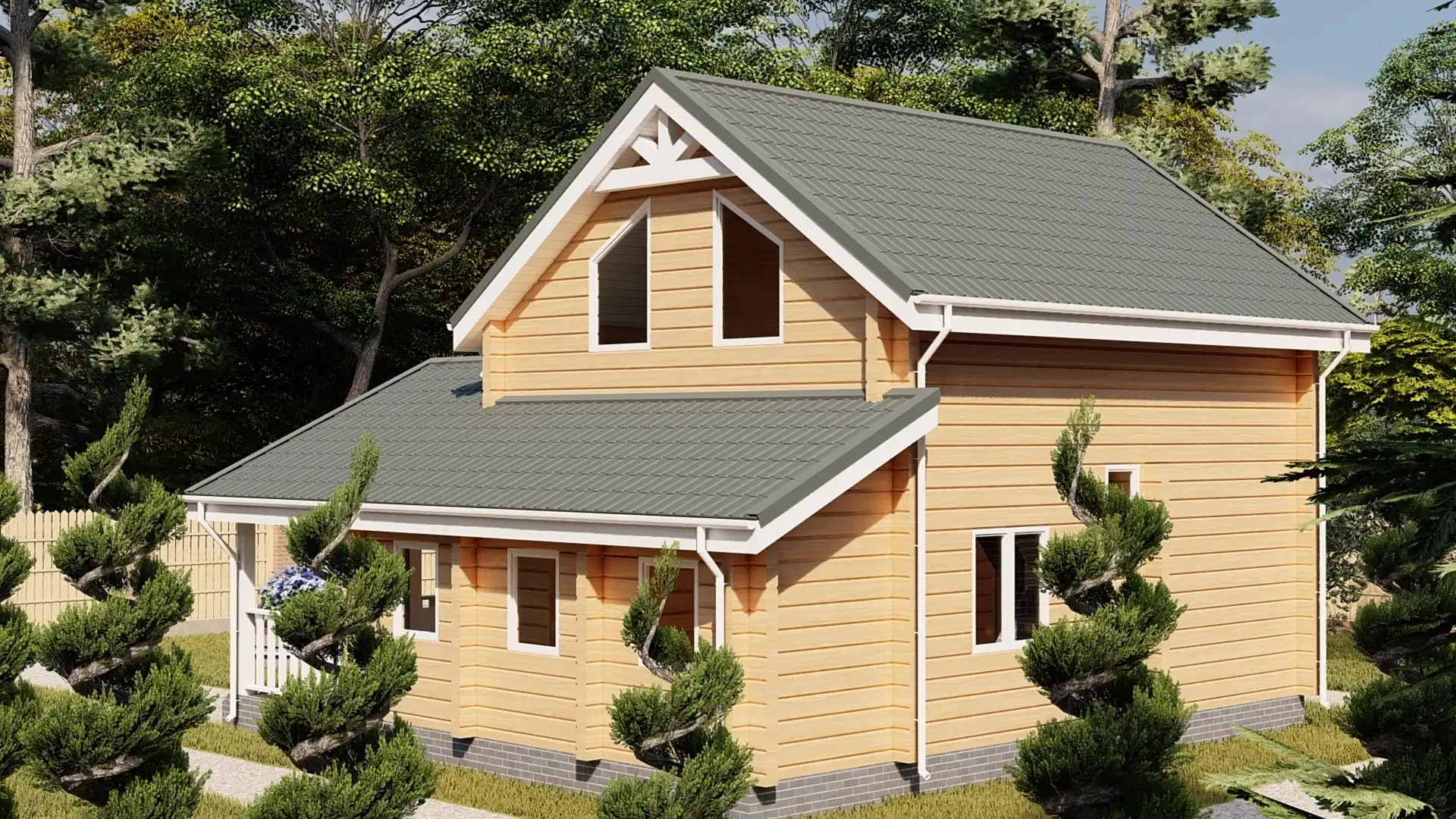 Проект дома из профилированного бруса 8,5 х 9 м «Кусино»