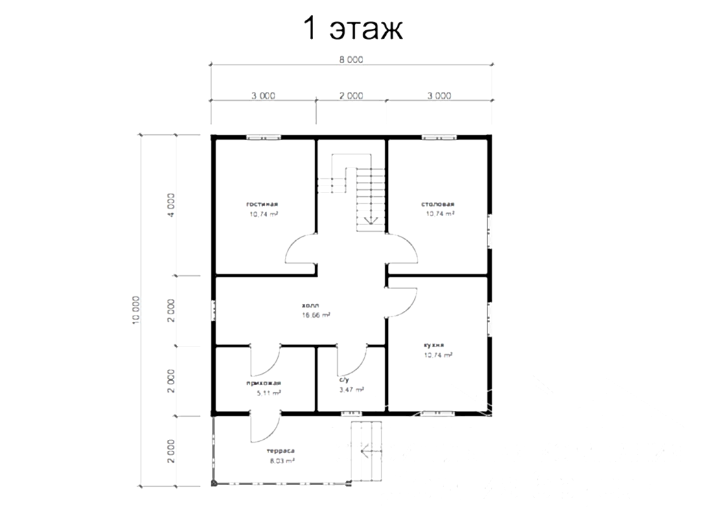 Сруб дома из профилированного бруса 8х8 м «Павлово»