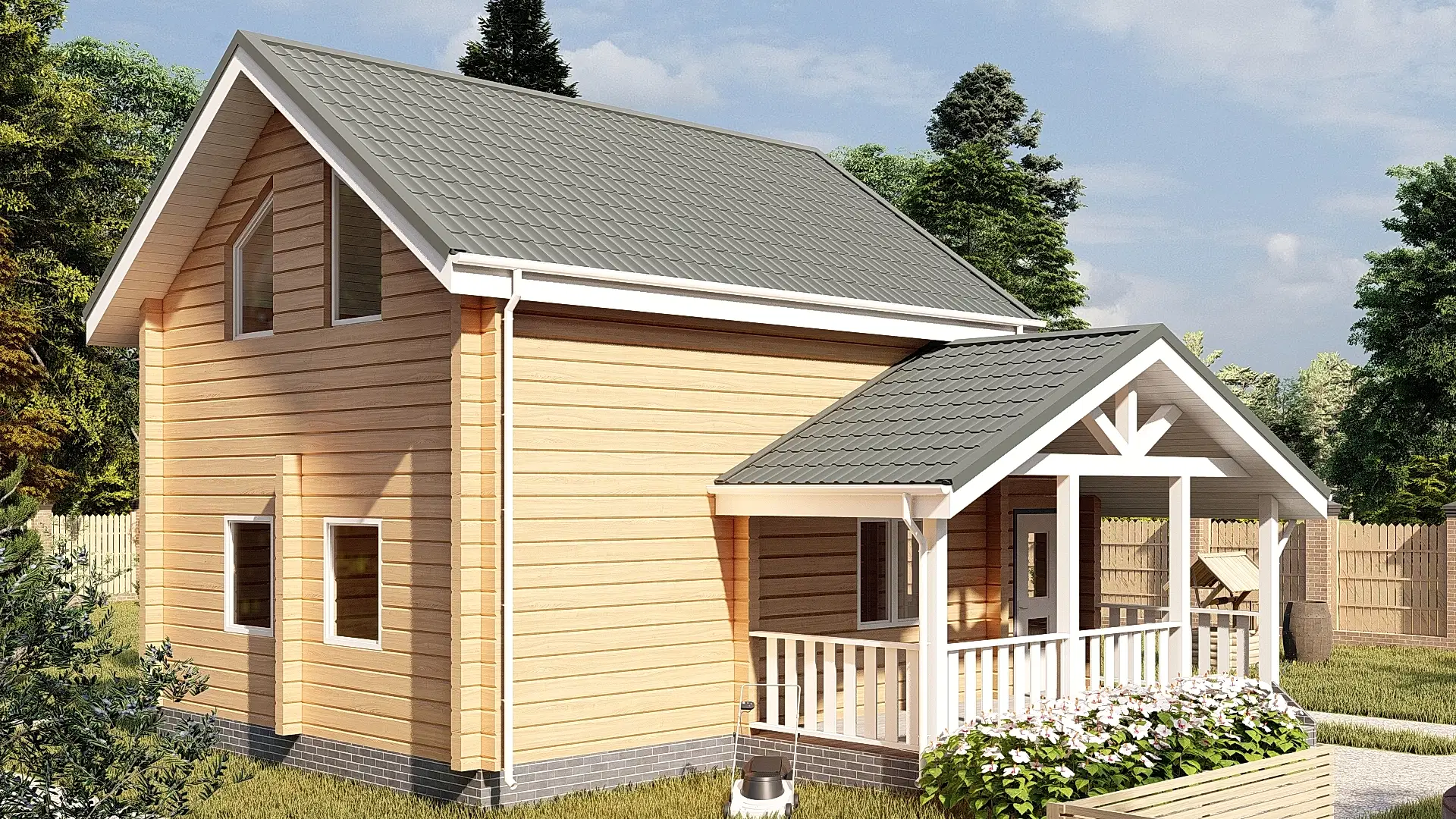 Проект дома из профилированного бруса 8,5 х 9 м «Кусино»