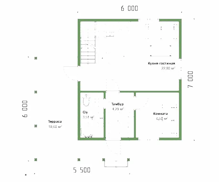 Каркасный дом 6х7 м «Осьмино»