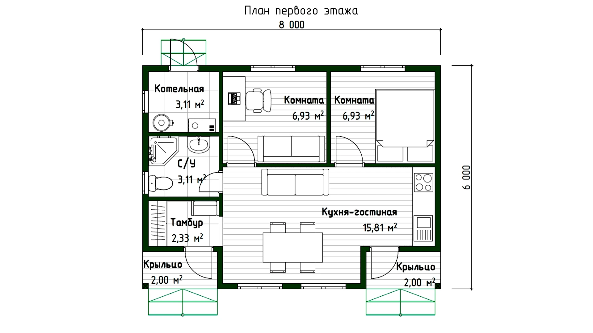 Каркасный дом 6х8 м «Вистино-мини» Каркасный дом 6х8 м «Вистино-мини»