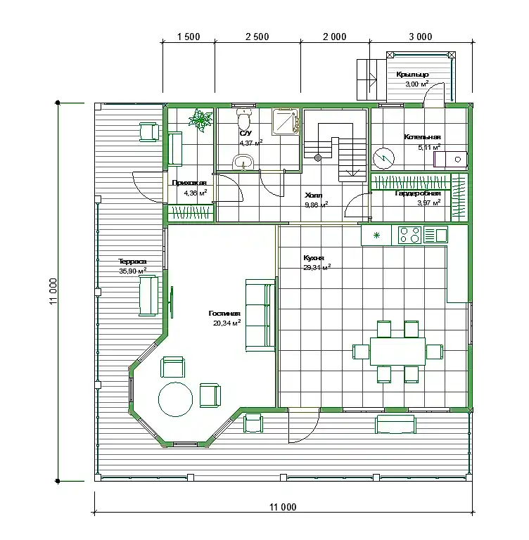 Каркасный дом 11х11 м «Малое Карлино»