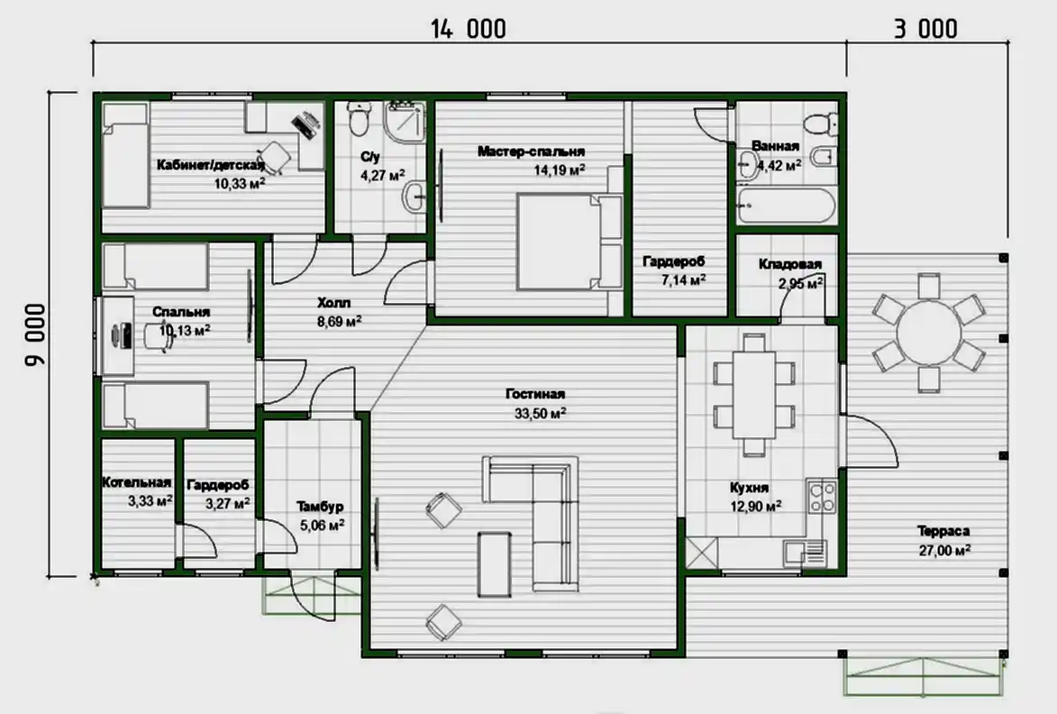 Каркасный дом 9х14 м «Екатериновка»