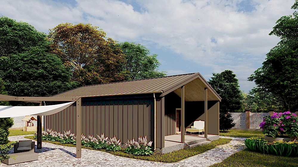 Каркасный дом 8х12,5 м «Стеклянный»