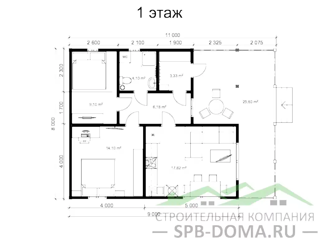 Каркасный дом 8х11 м «Тихвин»