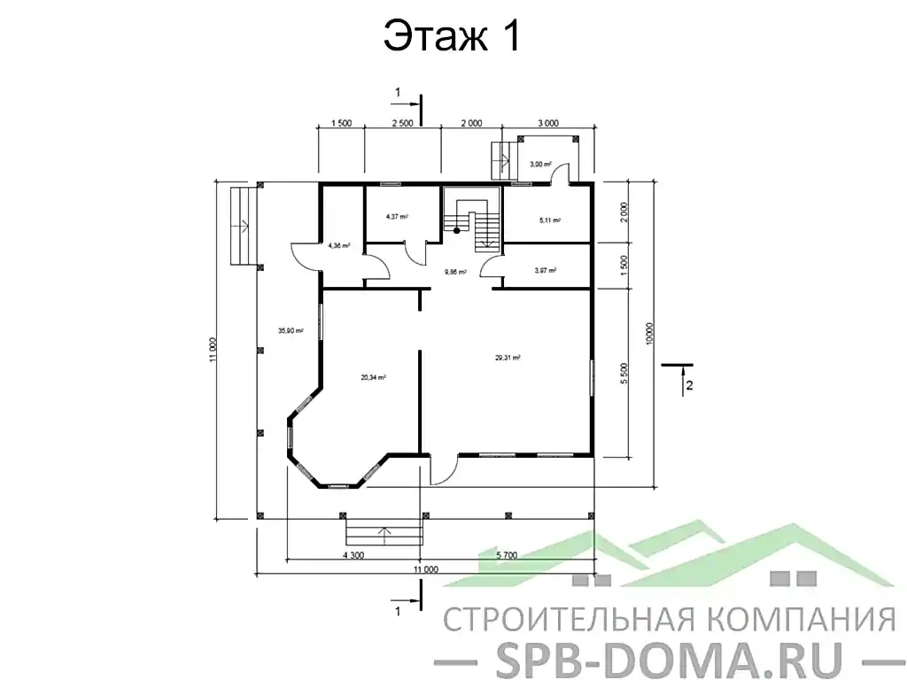 Сруб дома из профилированного бруса 11х11 м «Малое карлино»