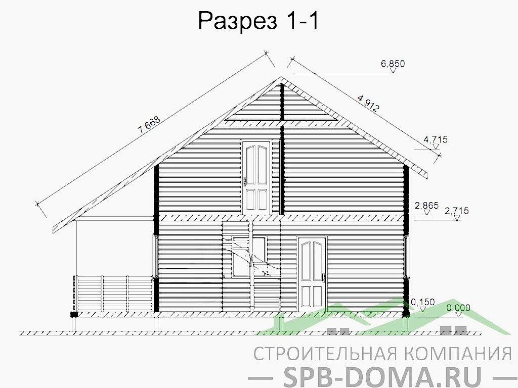 Сруб дома из профилированного бруса 7х9 м «Лесколово»