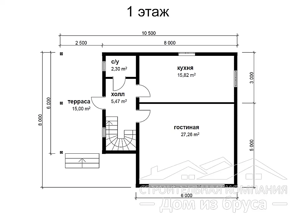 Сруб дома из профилированного бруса 8х10,5 м «Парголово»