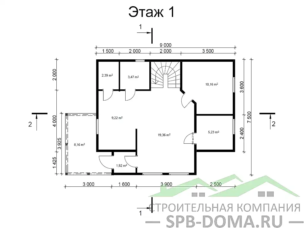 Сруб дома из профилированного бруса 7х9 м «Саперное»