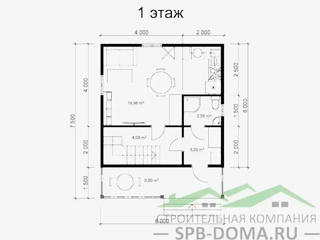 Каркасный дом 6х7,5 м «Приладожский»