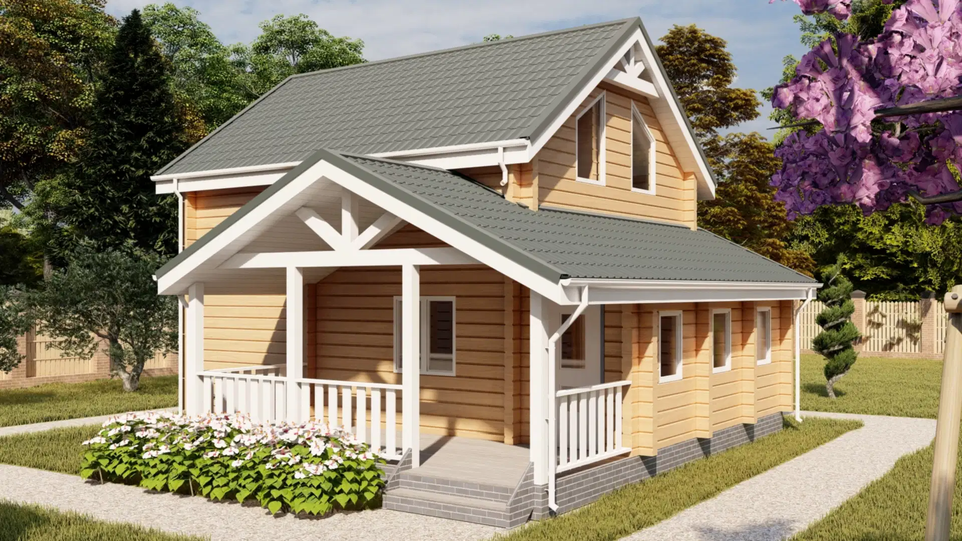 Проект дома из профилированного бруса 8,5 х 9 м «Кусино»