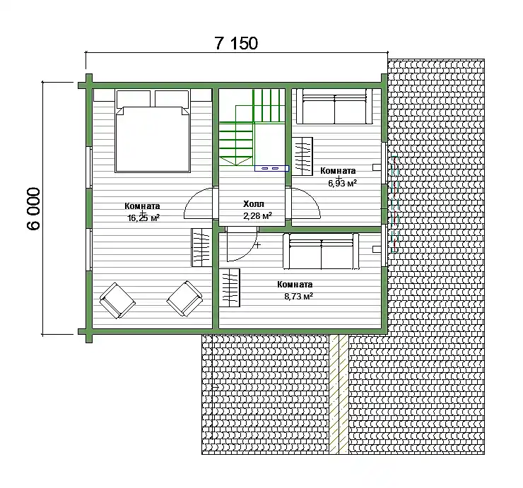 Проект дома из профилированного бруса 8,5 х 9 м «Кусино»