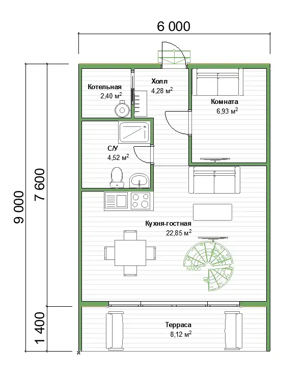 Каркасный дом 6х9 м «Фрейм 1» Каркасный дом 6х9 м «Фрейм 1»