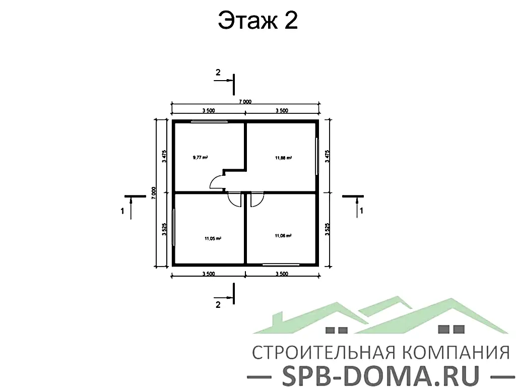 Сруб дома из профилированного бруса 7,0 х 7,0 м «Оржицы-2»