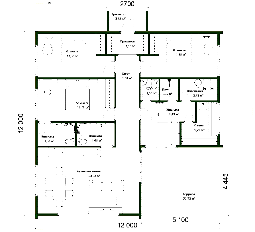 Каркасный дом 12х12 м «Барн-3»
