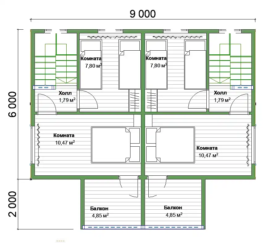 Каркасный дом 8х9 м «Дуплекс 3»