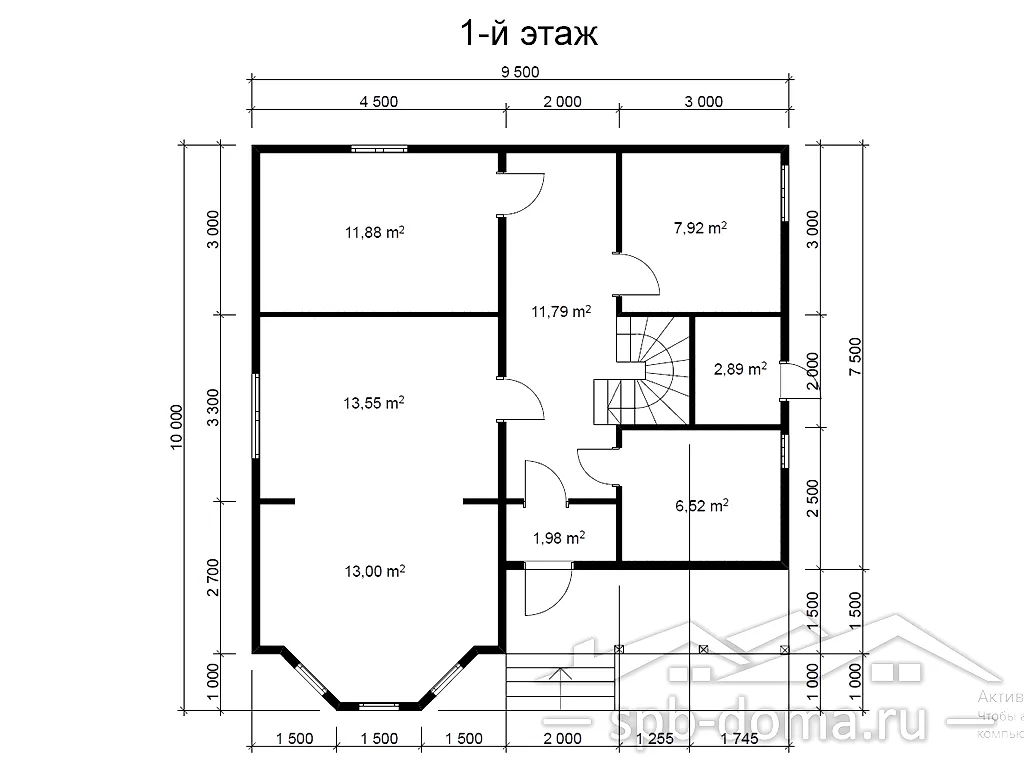Сруб дома из профилированного бруса 9,5х10 м «Киварин ручей»