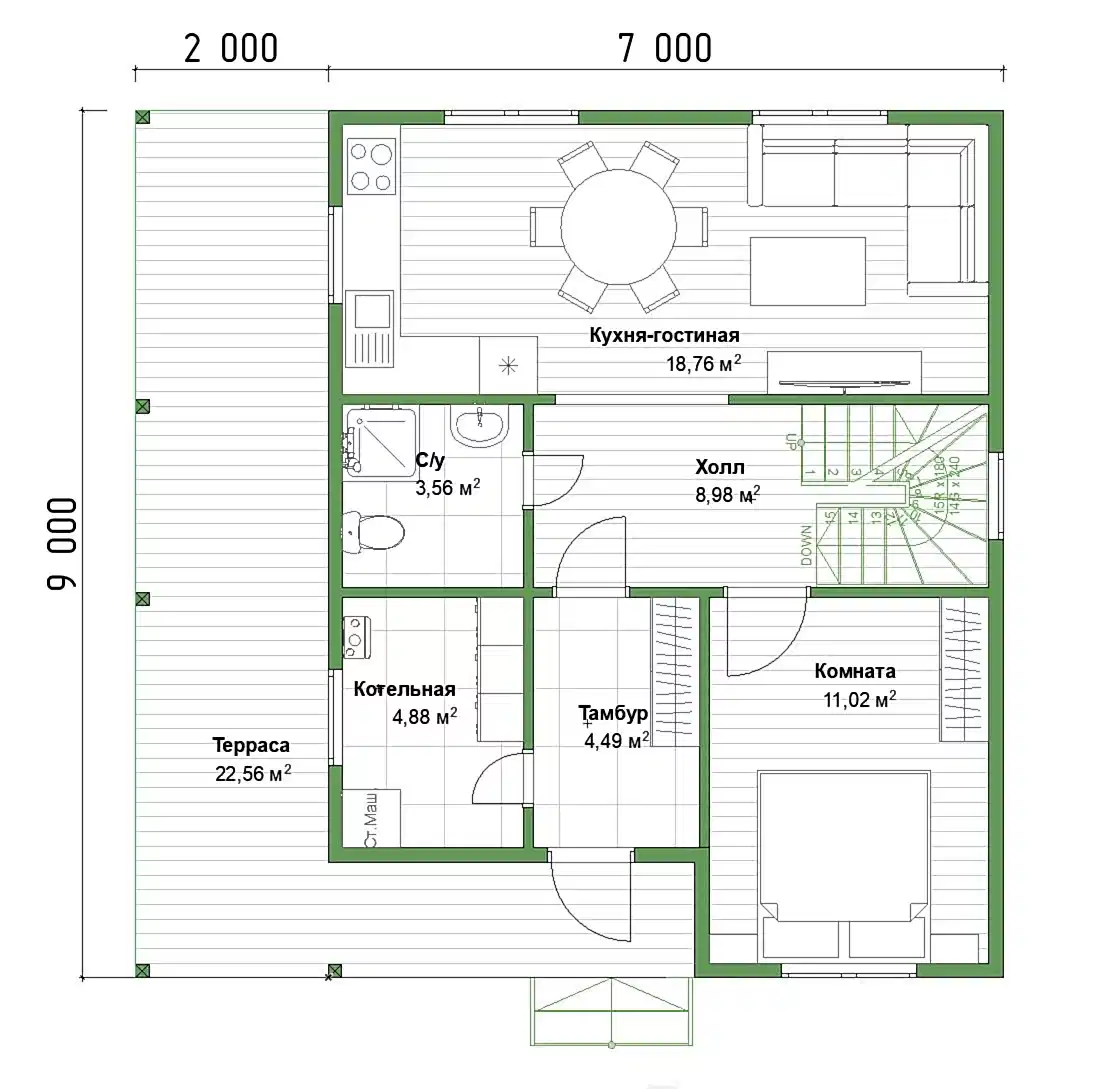 Каркасный дом 7х9 м «Победа» Каркасный дом 7х9 м «Победа»
