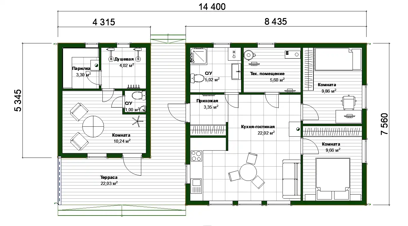 Каркасный дом 7,5х14,5м «Лукаши»