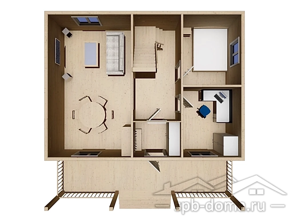 Проект дома из профилированного бруса 8,0 х 8,0 м «Волхов»